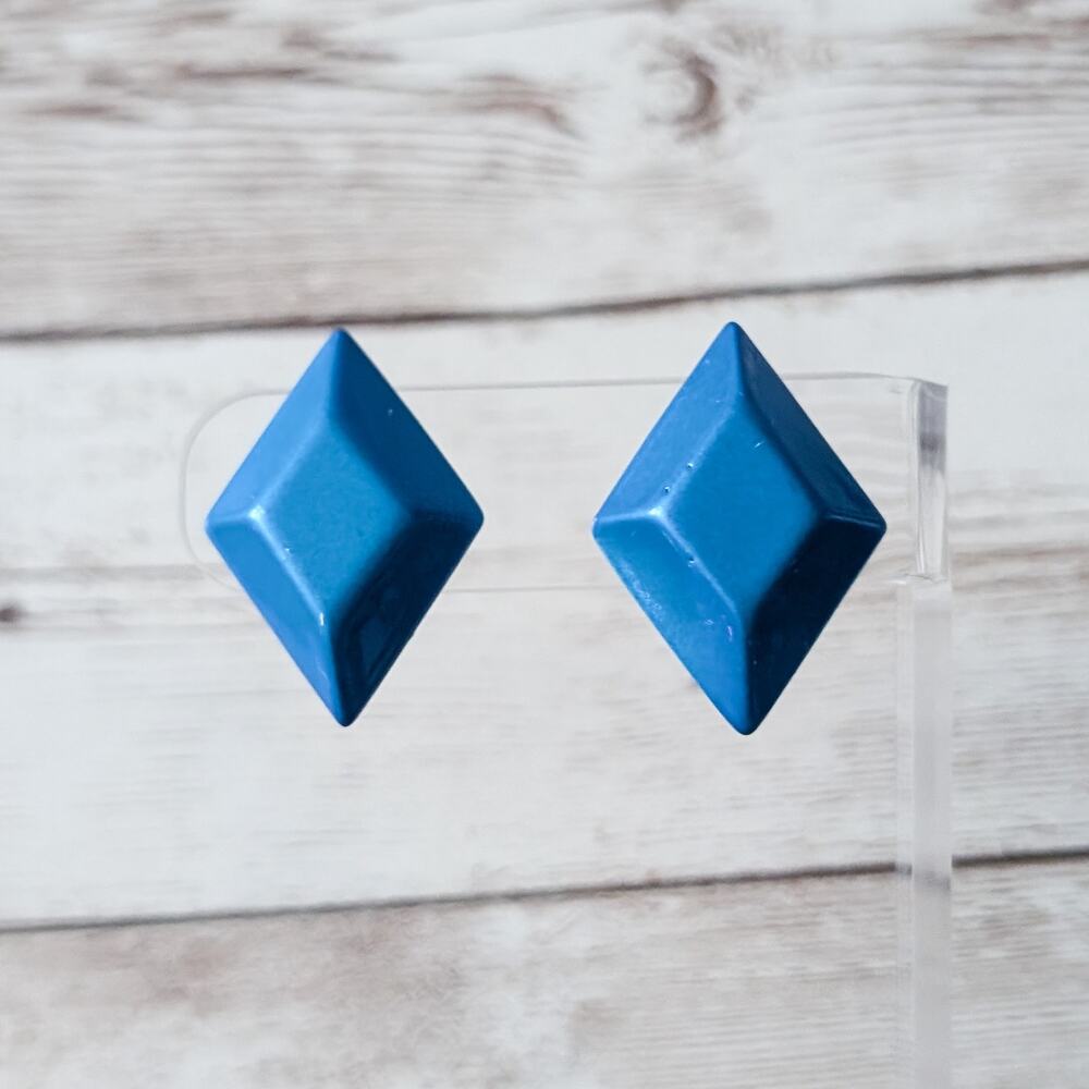 Vintage Earrings for Pierced Ears Blue Large Diamond Shape